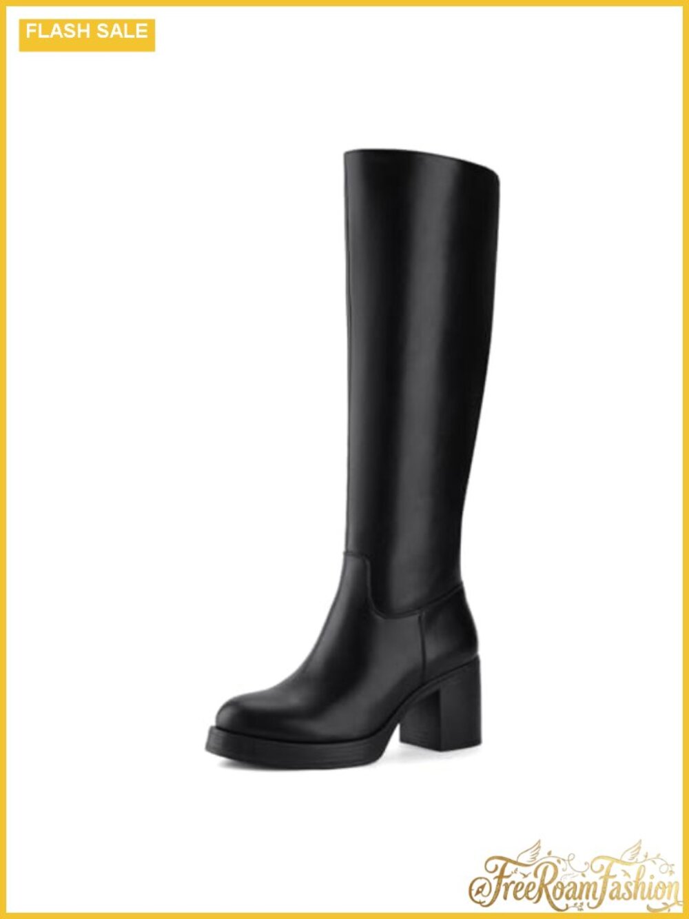 Women's Knee High Platform Boots Round Toe Side Zip PU